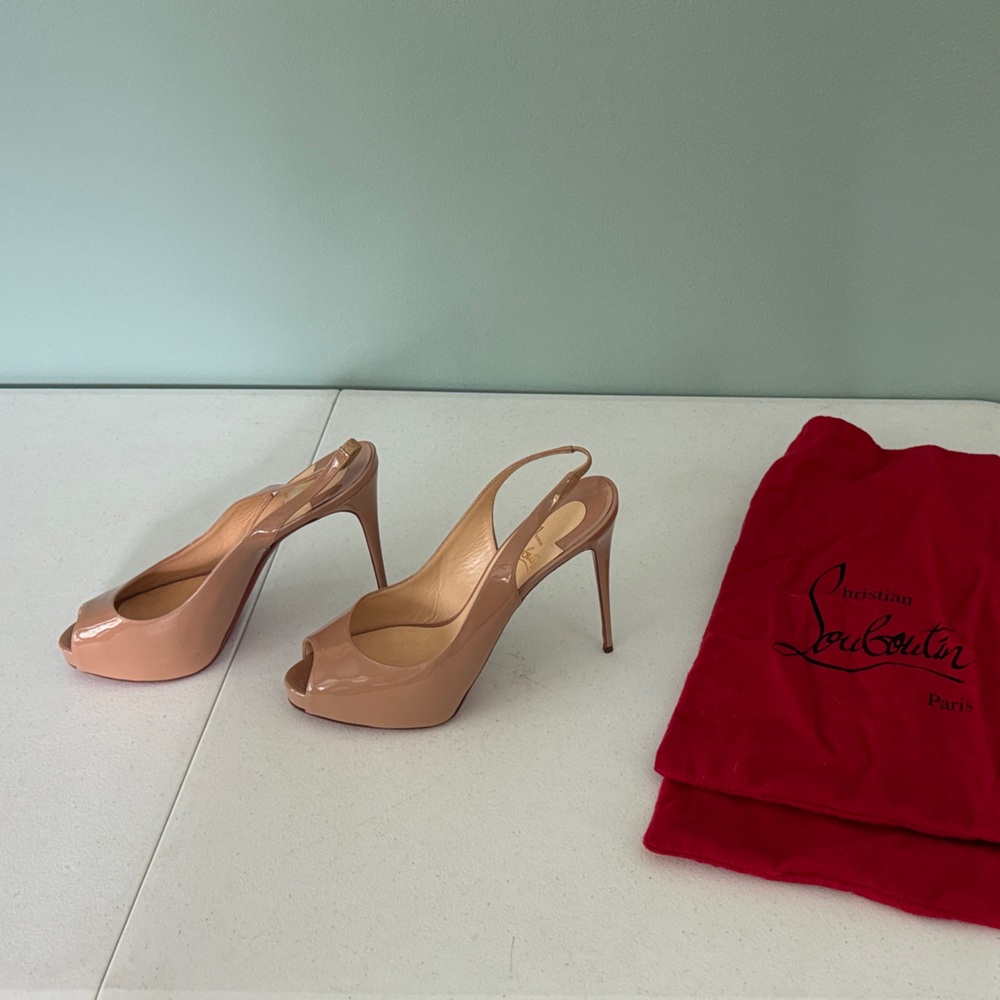 Christian Louboutin Beige Peep Toe Slingback Heels